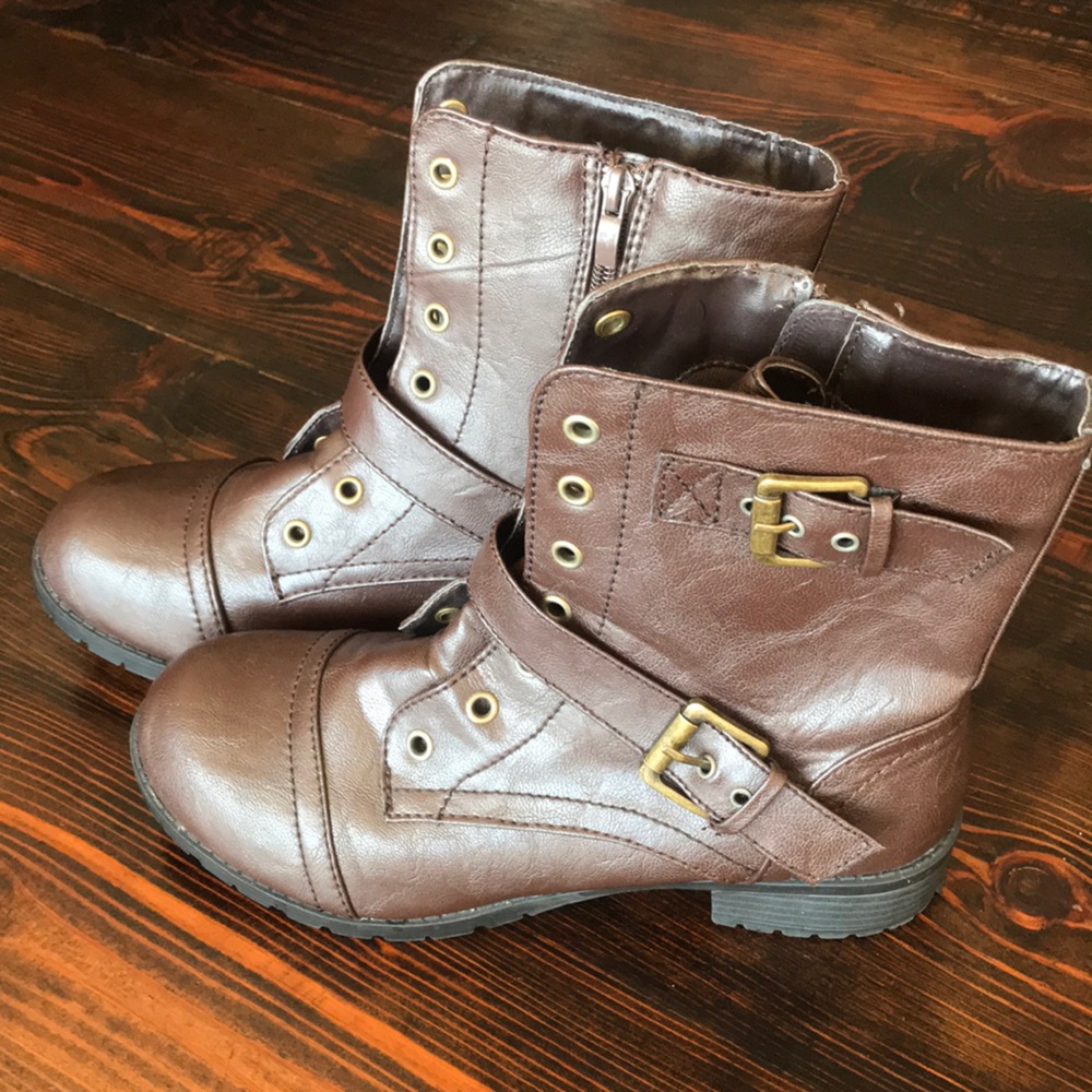 Kalli Buckled Biker Boots Brown Women's size 10